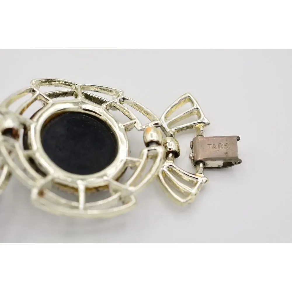 Tara Vintage Lucite Bracelet Chain Chunky Confetti Metallic Silver Signed Bin2